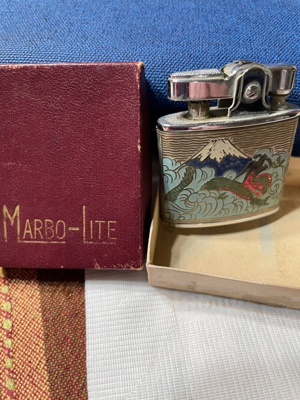 Silver and Multicolor Enamel Men’s Table Lighter with Japanese Wave Design